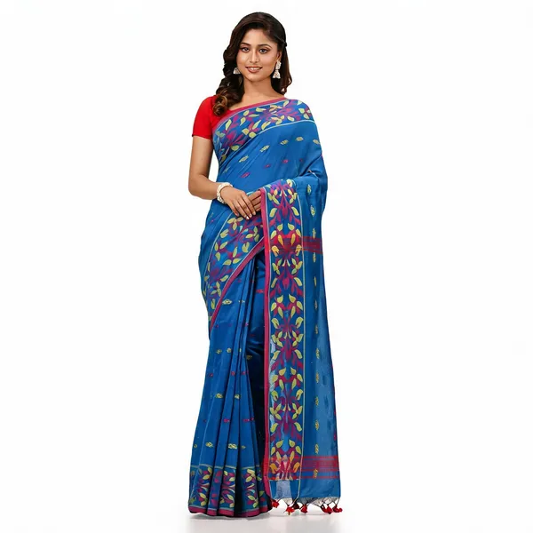 Blue_Cotton_Silk_Handloom_Saree_With_Blouse_Piece_For_Women