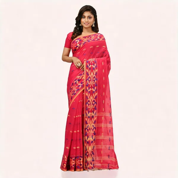 Crimson_Cotton_Silk_Handloom_Saree_With_Blouse_Piece_For_Women