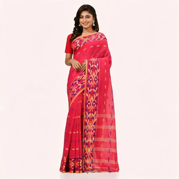 Crimson_Cotton_Silk_Handloom_Saree_With_Blouse_Piece_For_Women