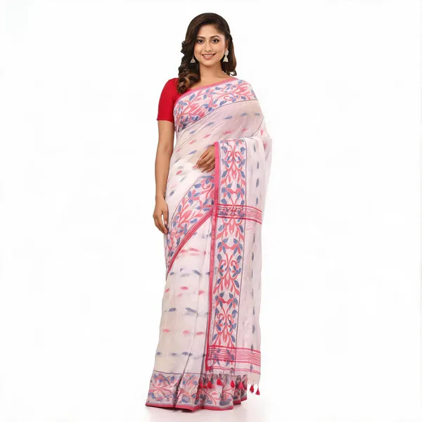 White_Cotton_Silk_Handloom_Saree_With_Blouse_Piece_For_Women