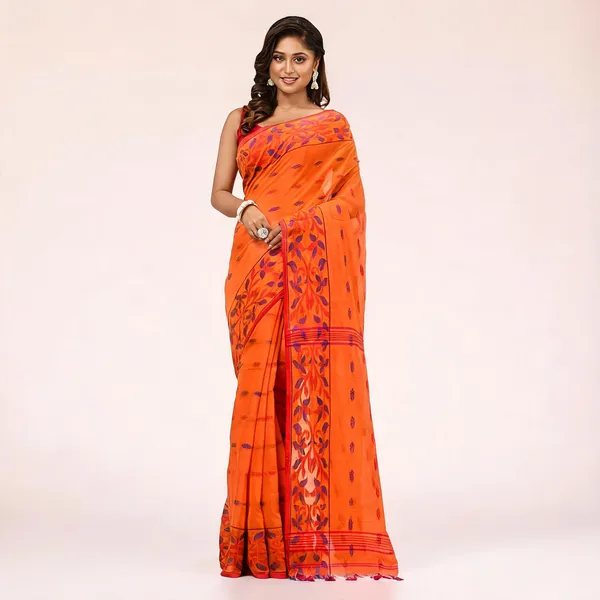 Orange_Cotton_Silk_Handloom_Woven_Saree_With_Blouse_Piece_For_Women