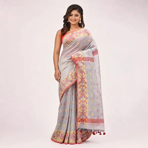 Grey_Cotton_Silk_Handloom_Woven_Saree_With_Blouse_Piece_For_Women