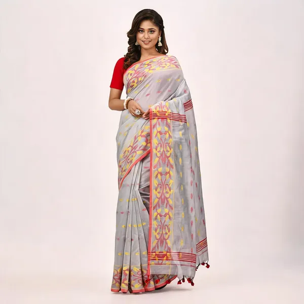 Grey_Cotton_Silk_Handloom_Woven_Saree_With_Blouse_Piece_For_Women