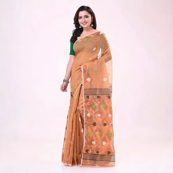 Golden_Jamdani_Cotton_Resham_Dhakai_Handloom_Saree_For_Women