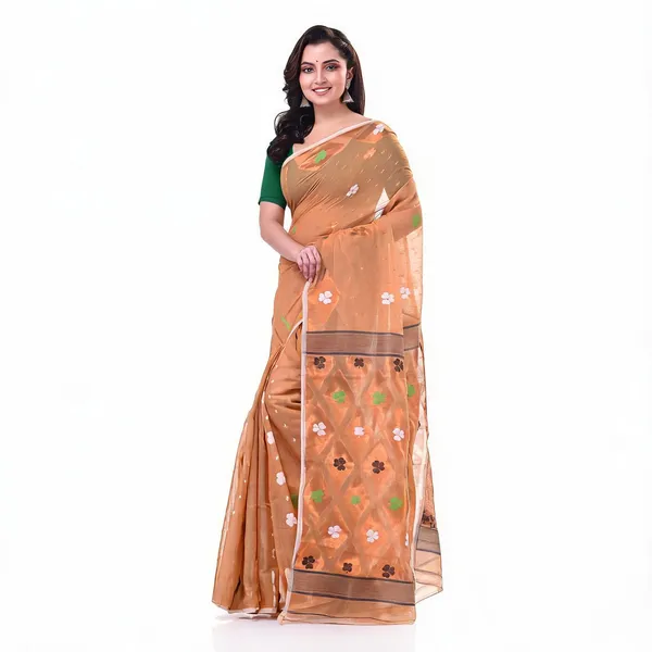 Golden_Jamdani_Cotton_Resham_Dhakai_Handloom_Saree_For_Women