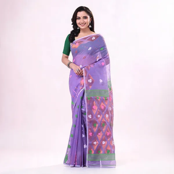 Purple_Jamdani_Cotton_Resham_Woven_Handloom_Saree_For_Women