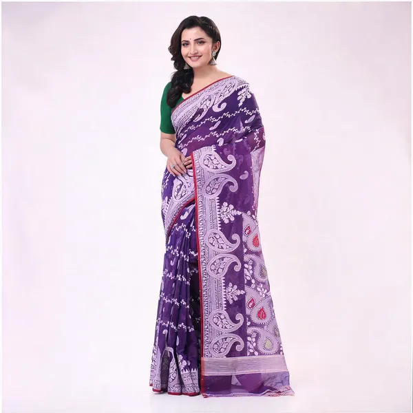 Purple_Cotton_Handloom_Jamdani_Woven_Saree_For_Women