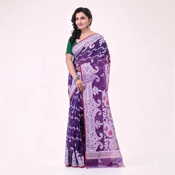 Jam_Purple_Cotton_Handloom_Woven_Saree_With_Blouse_Piece_For_Women