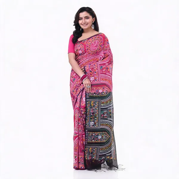 Pink_Black_Cotton_Handloom_Woven_Saree_With_Blouse_Piece_For_Women