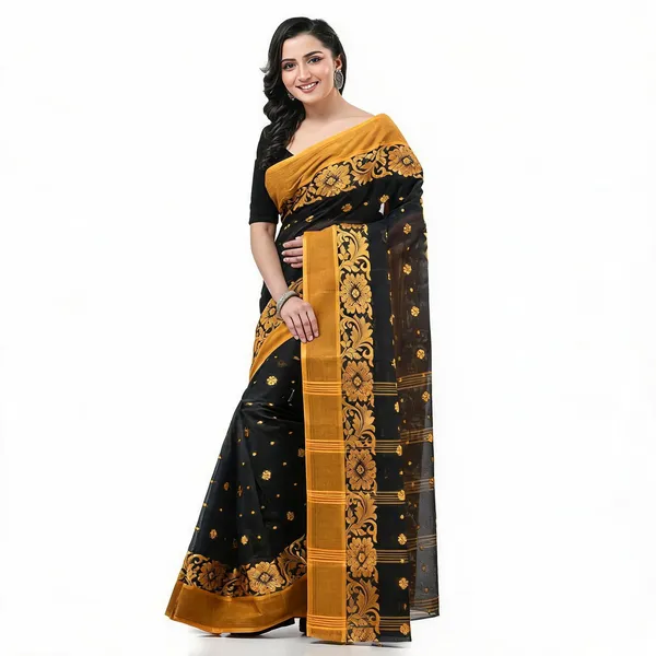 Black_Cotton_Handloom_Floral_Woven_Saree_For_Women