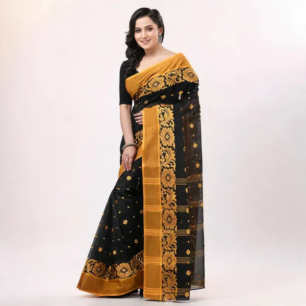 Black_Cotton_Handloom_Floral_Woven_Saree_For_Women