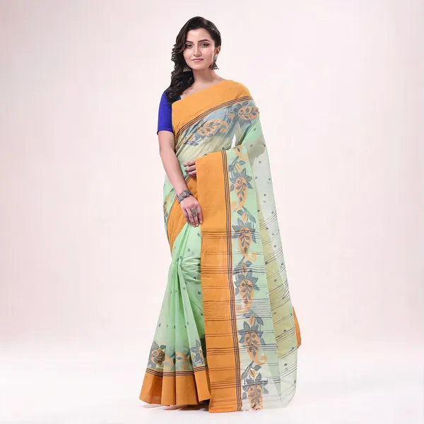 Yellow_Blue_Cotton_Handloom_Floral_Saree_For_Women