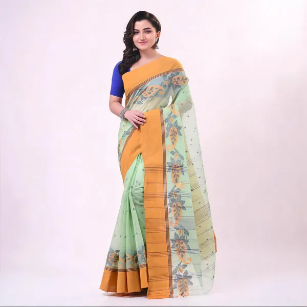 Yellow_Blue_Cotton_Handloom_Floral_Saree_For_Women