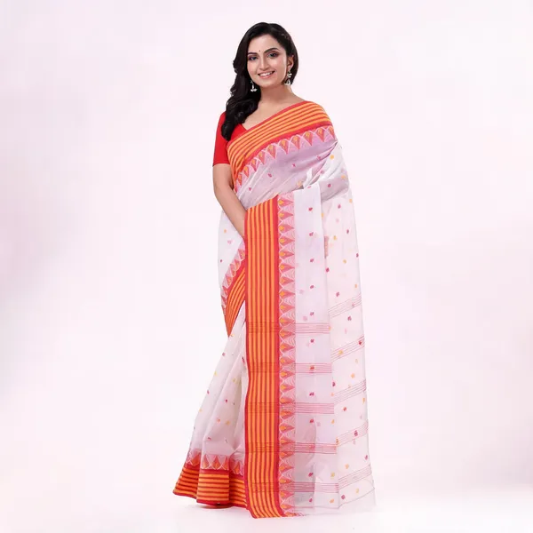 White_Red_Cotton_Handloom_Floral_Saree_For_Women