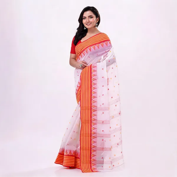 White_Red_Cotton_Handloom_Floral_Saree_For_Women