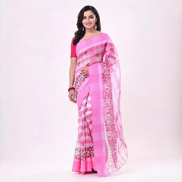 Pink_White_Cotton_Woven_Floral_Saree_For_Women