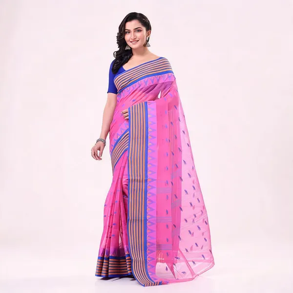 Pink_Cotton_Woven_Tant_Handloom_Saree_For_Women
