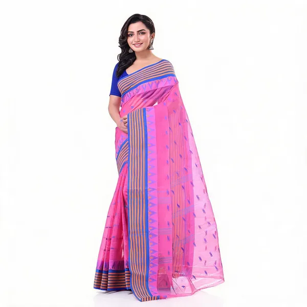 Pink_Cotton_Woven_Tant_Handloom_Saree_For_Women