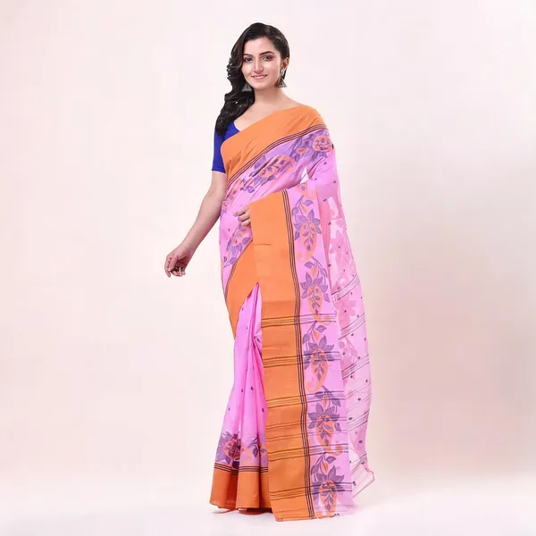 Pink_Cotton_Handloom_Saree_With_Blouse_Piece_For_Women
