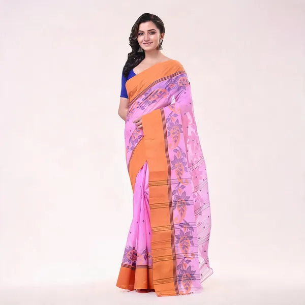 Pink_Cotton_Handloom_Saree_With_Blouse_Piece_For_Women