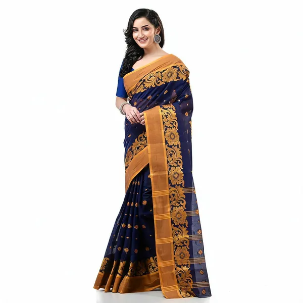 Dark_Blue_Cotton_Handloom_Floral_Woven_Saree_For_Women