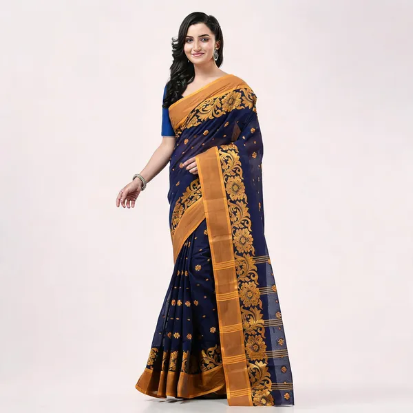 Dark_Blue_Cotton_Handloom_Floral_Woven_Saree_For_Women
