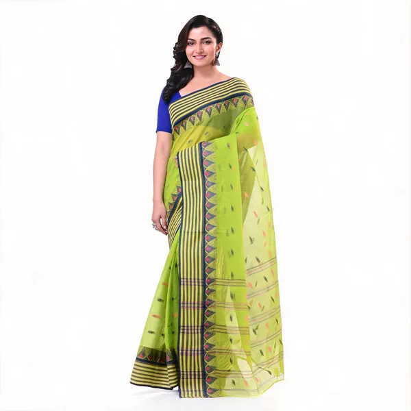 Green_Cotton_Handloom_Self_Design_Saree_With_Blouse_For_Women
