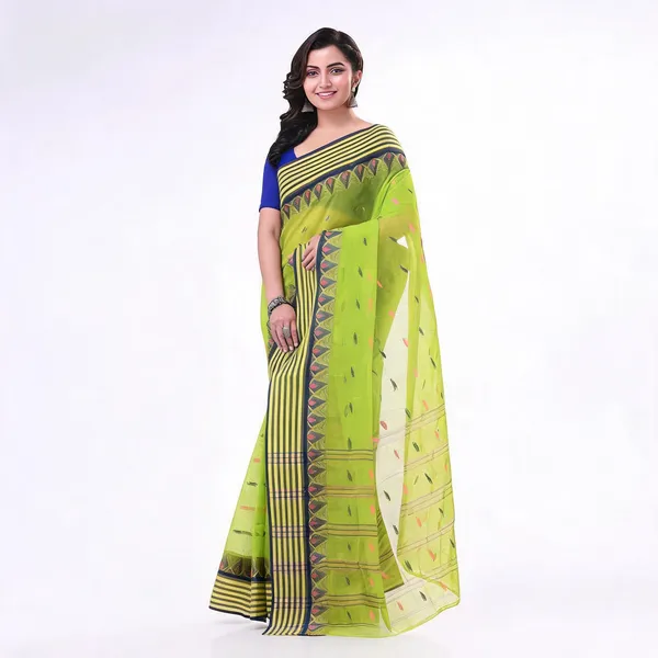 Green_Cotton_Handloom_Self_Design_Saree_With_Blouse_For_Women