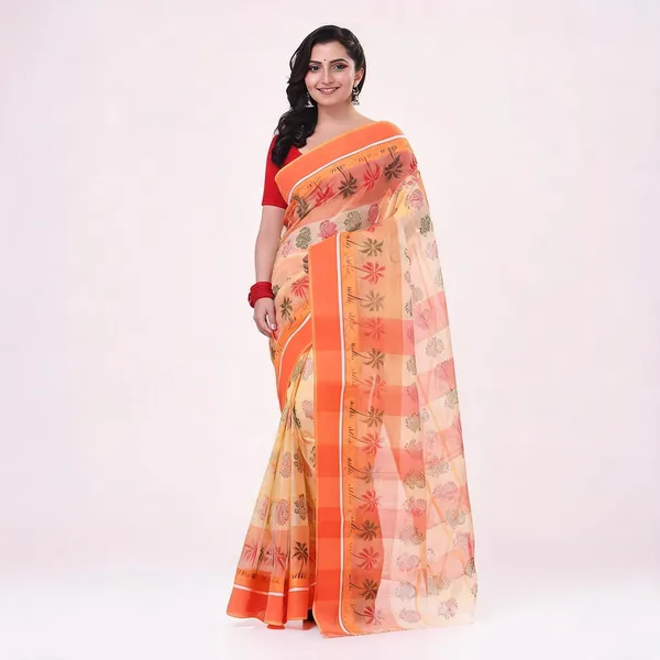Orange_Cotton_Paisley_Tant_Saree_For_Women