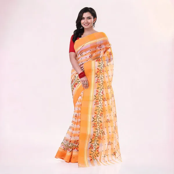 Yellow_White_Cotton_Woven_Tant_Saree_For_Women