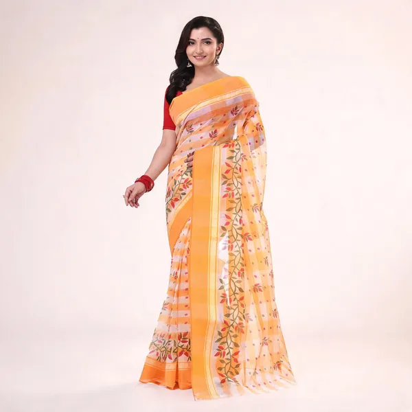 Yellow_White_Cotton_Woven_Tant_Saree_For_Women