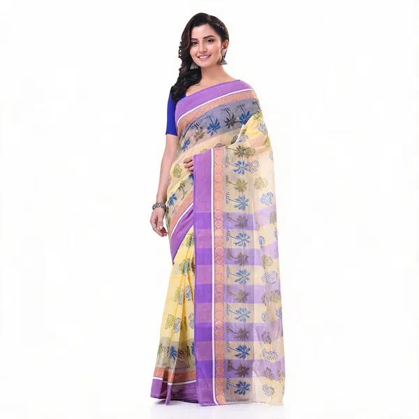 Purple_Cotton_Woven_Floral_Tant_Saree_For_Women