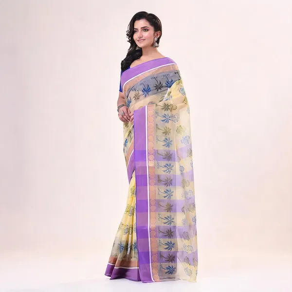 Purple_Cotton_Woven_Floral_Tant_Saree_For_Women