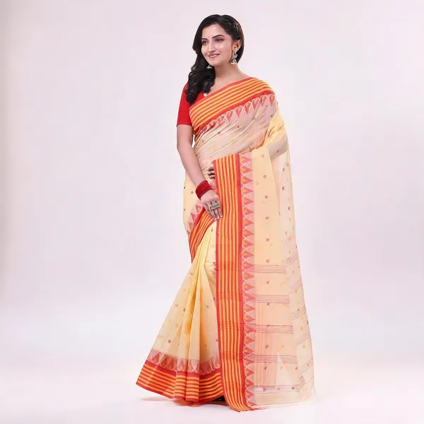Cream_Cotton_Tant_Handloom_Self_Design_Woven_Saree_For_Women