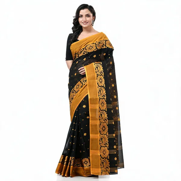 Black_Cotton_Woven_Floral_Handloom_Saree_For_Women