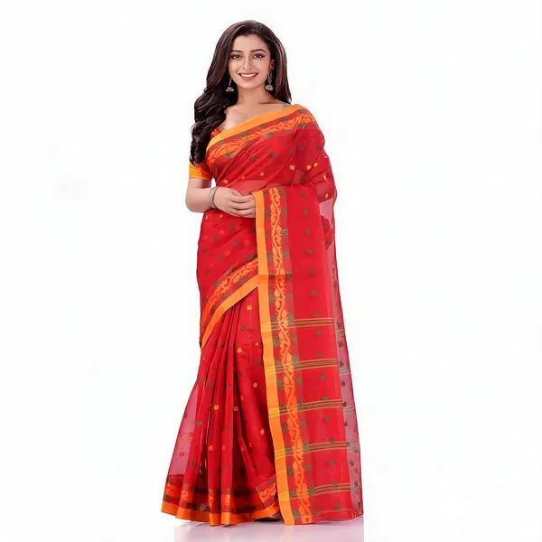 Red_Cotton_Handloom_Self_Design_Woven_Saree_For_Women