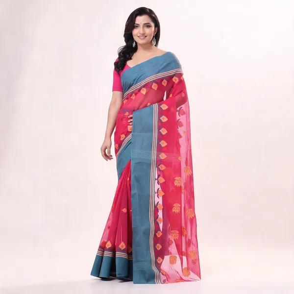 Pink_Cotton_Woven_Floral_Handloom_Saree_For_Women