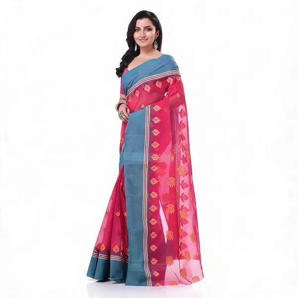Pink_Cotton_Woven_Floral_Handloom_Saree_For_Women
