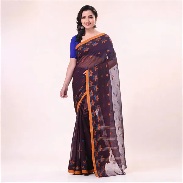 Black_Cotton_Tant_Handloom_Floral_Woven_Saree_For_Women