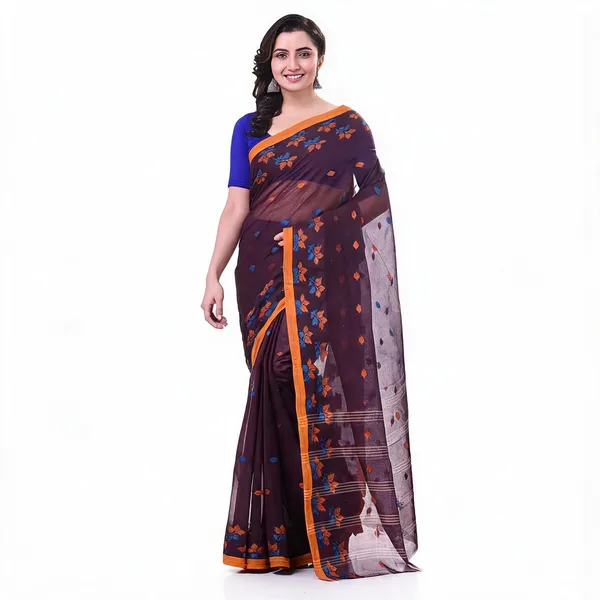 Black_Cotton_Tant_Handloom_Floral_Woven_Saree_For_Women