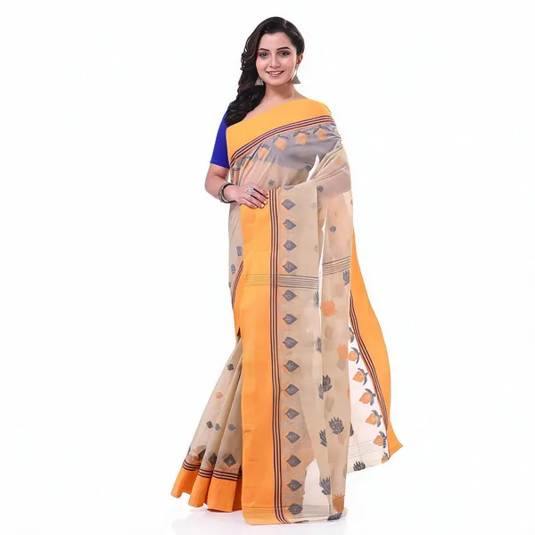 Cream_Cotton_Woven_Floral_Handloom_Saree_For_Women