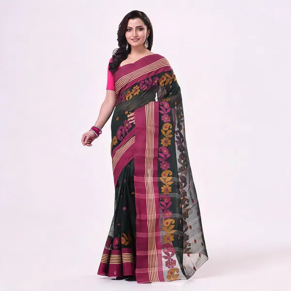 Black_Cotton_Handloom_Floral_Woven_Saree_For_Women