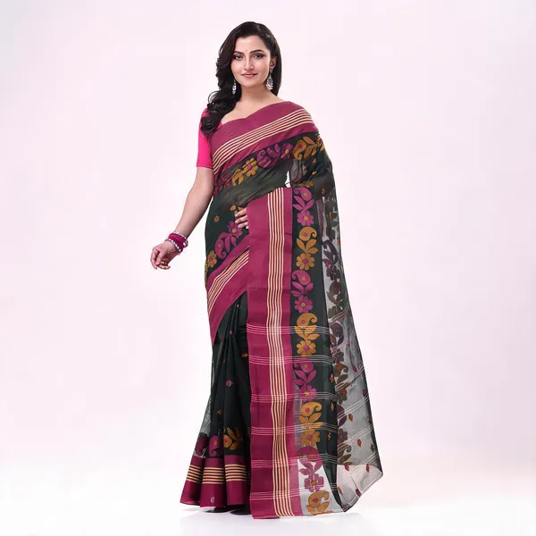 Black_Cotton_Handloom_Floral_Woven_Saree_For_Women