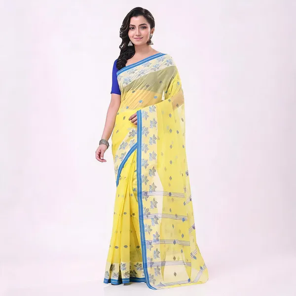 Yellow_Cotton_Handloom_Floral_Woven_Saree_With_Blouse_Piece_For_Women
