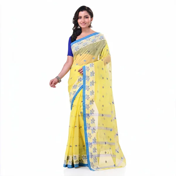 Yellow_Cotton_Handloom_Floral_Woven_Saree_With_Blouse_Piece_For_Women