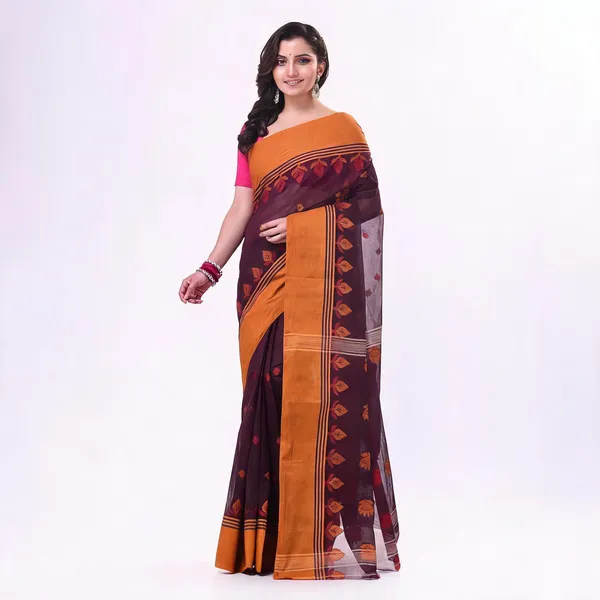 Brown_Cotton_Handloom_Floral_Woven_Saree_For_Women