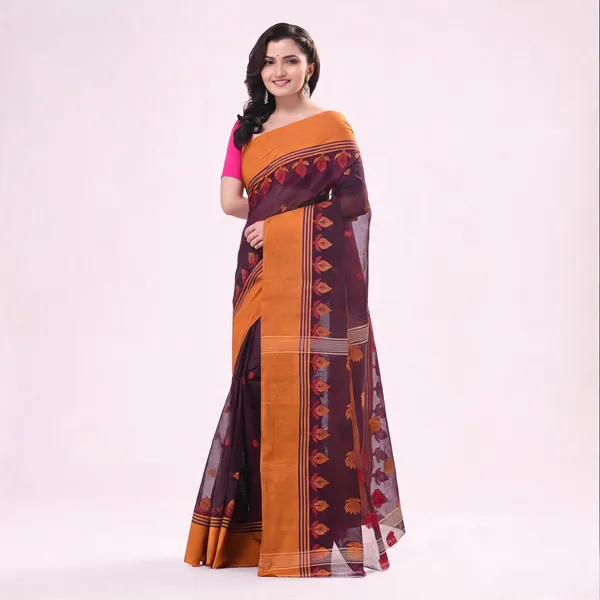 Brown_Cotton_Handloom_Floral_Woven_Saree_For_Women