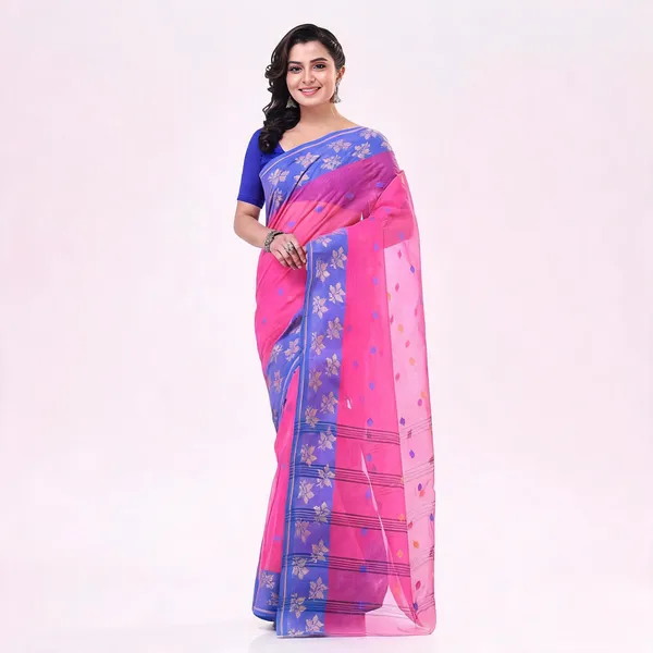Pink_Cotton_Tant_Handloom_Floral_Woven_Saree_For_Women