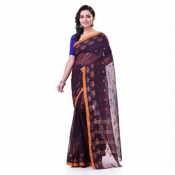 Black_Cotton_Woven_Floral_Handloom_Saree_For_Women