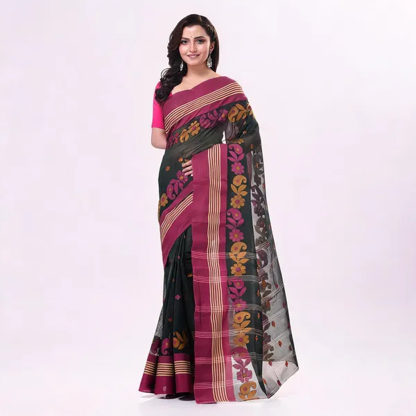 Black_Cotton_Handloom_Floral_Woven_Saree_For_Women